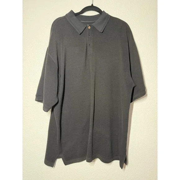 Tommy Bahama Mens XL Silk Cotton Ribbed Knit Polo Shirt Charcoal Grey - Picture 2 of 8
